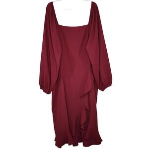 NWT Bloomchic Burgundy Square Neck Smocked Bodice Ruffle Hem Dress Size 18-20
